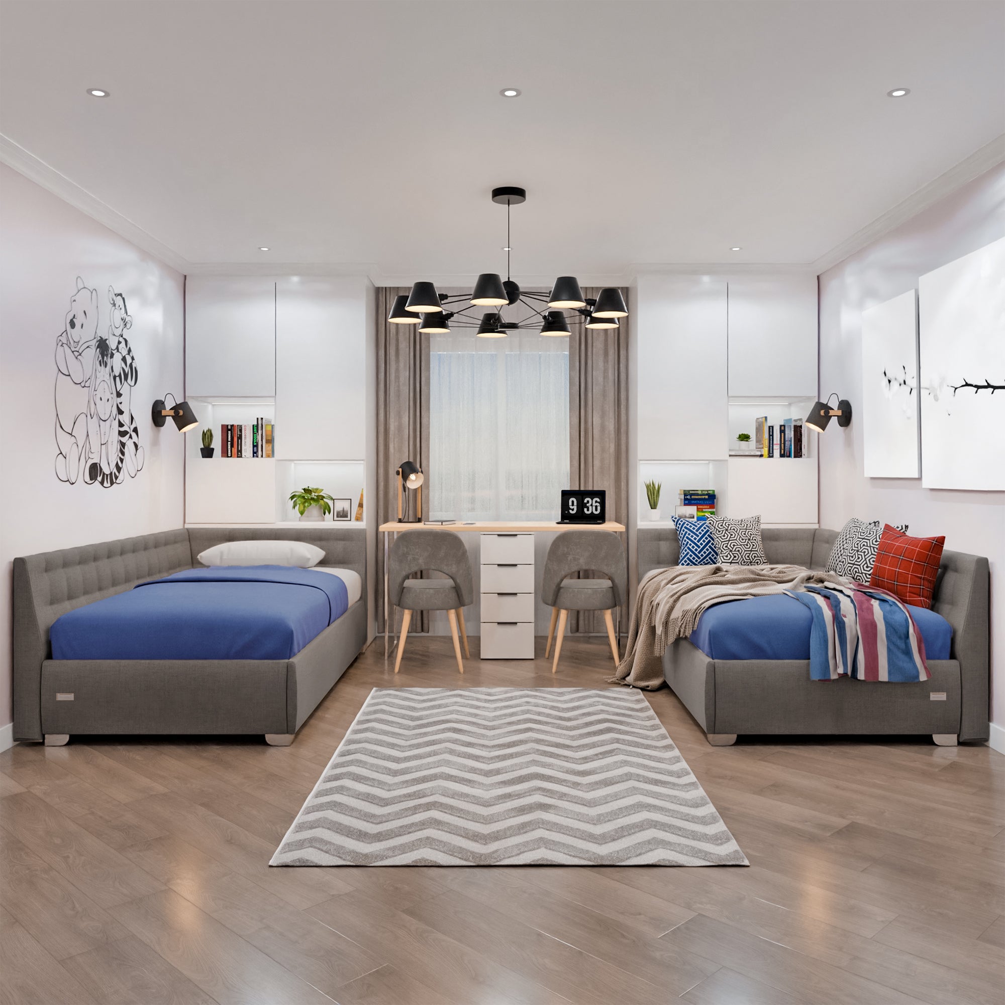 Angely Twin Dark Gray - European Corner Bed