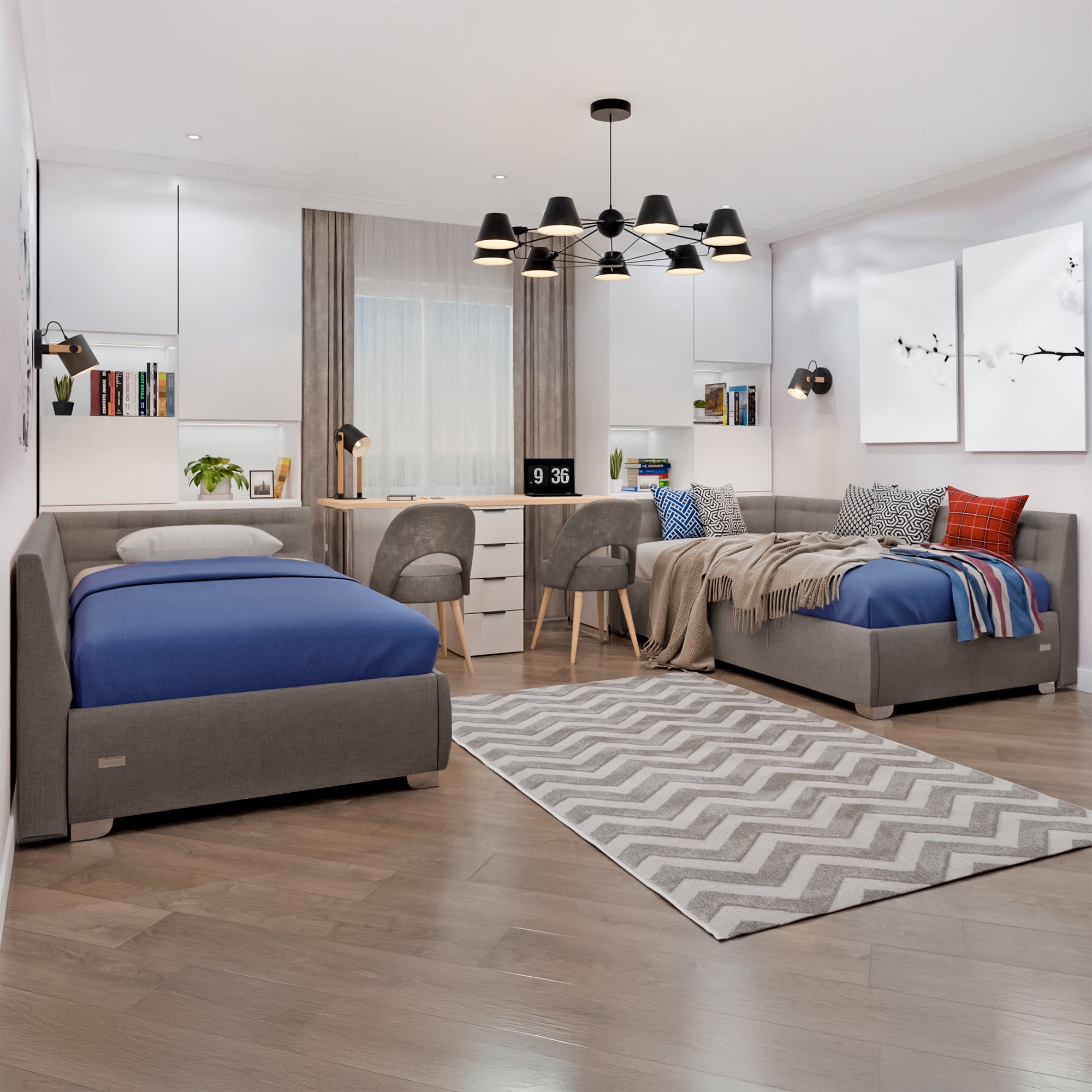 Angely Twin Dark Gray - European Corner Bed