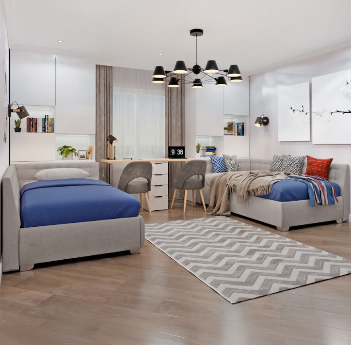 Angely Twin Gray - European Corner Bed