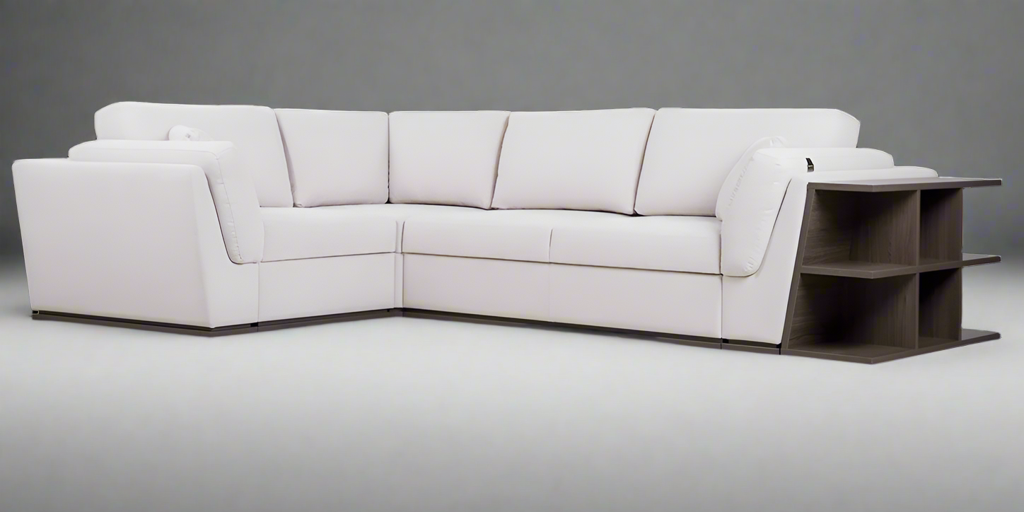 Softy sectional sofa-bed with shelves