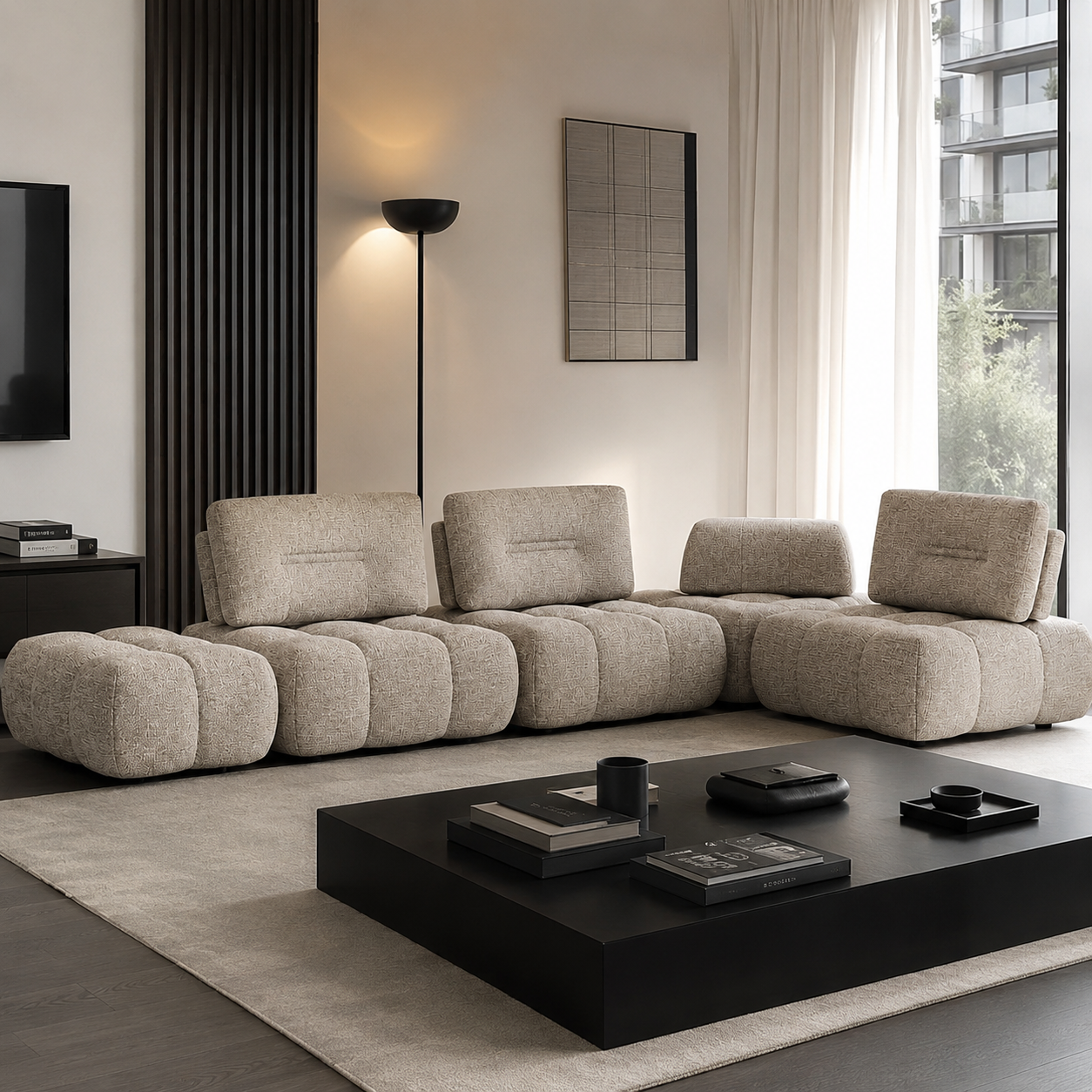 Merida L-Shaped Modular Sofa with Pouf