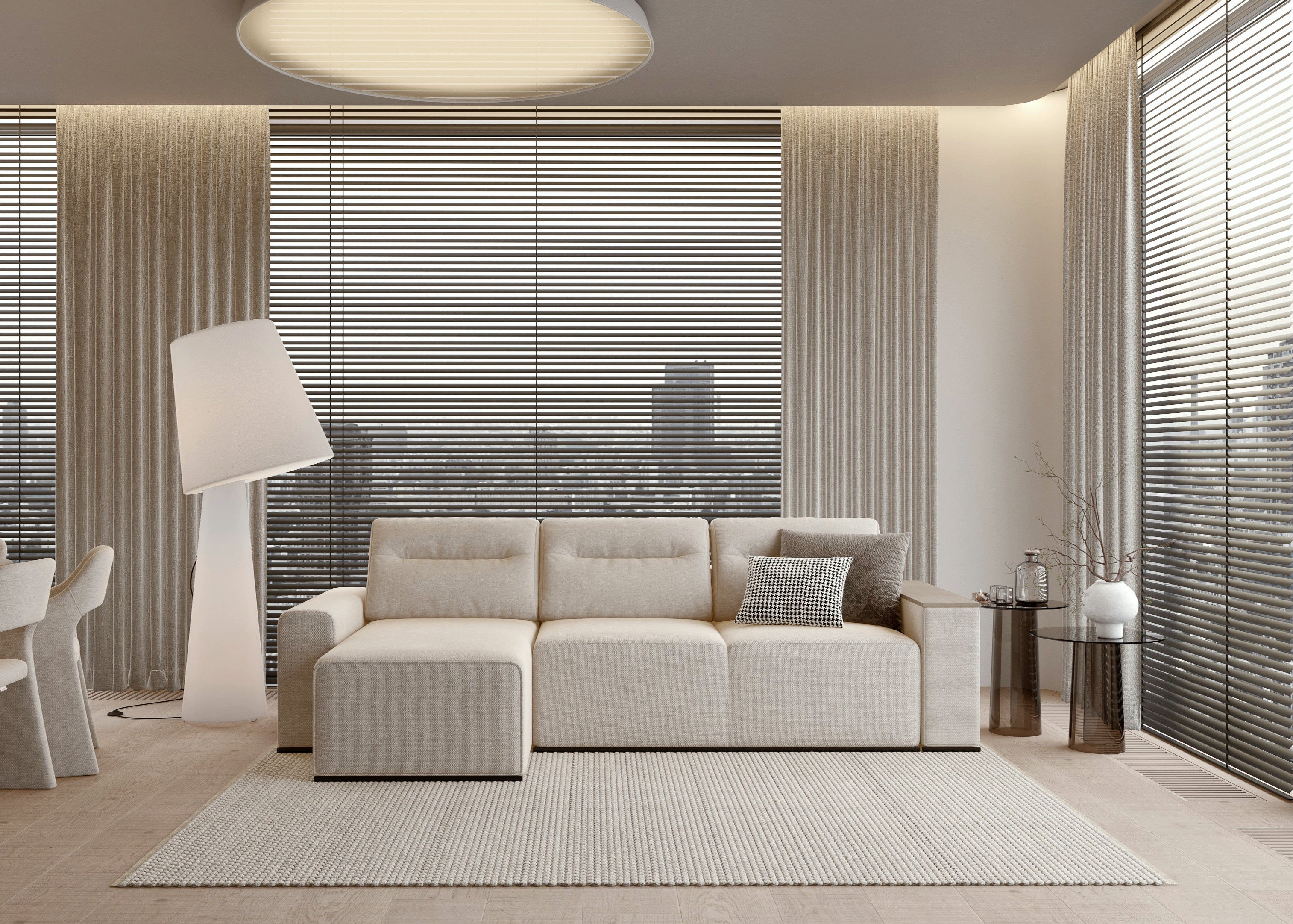 Santy L-shape sofa-bed with laminated side