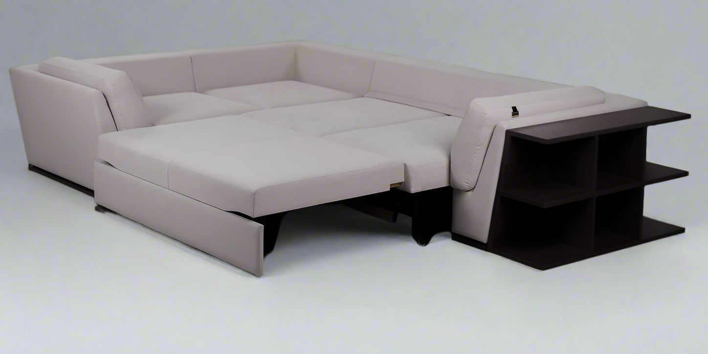 Softy sectional sofa-bed with shelves