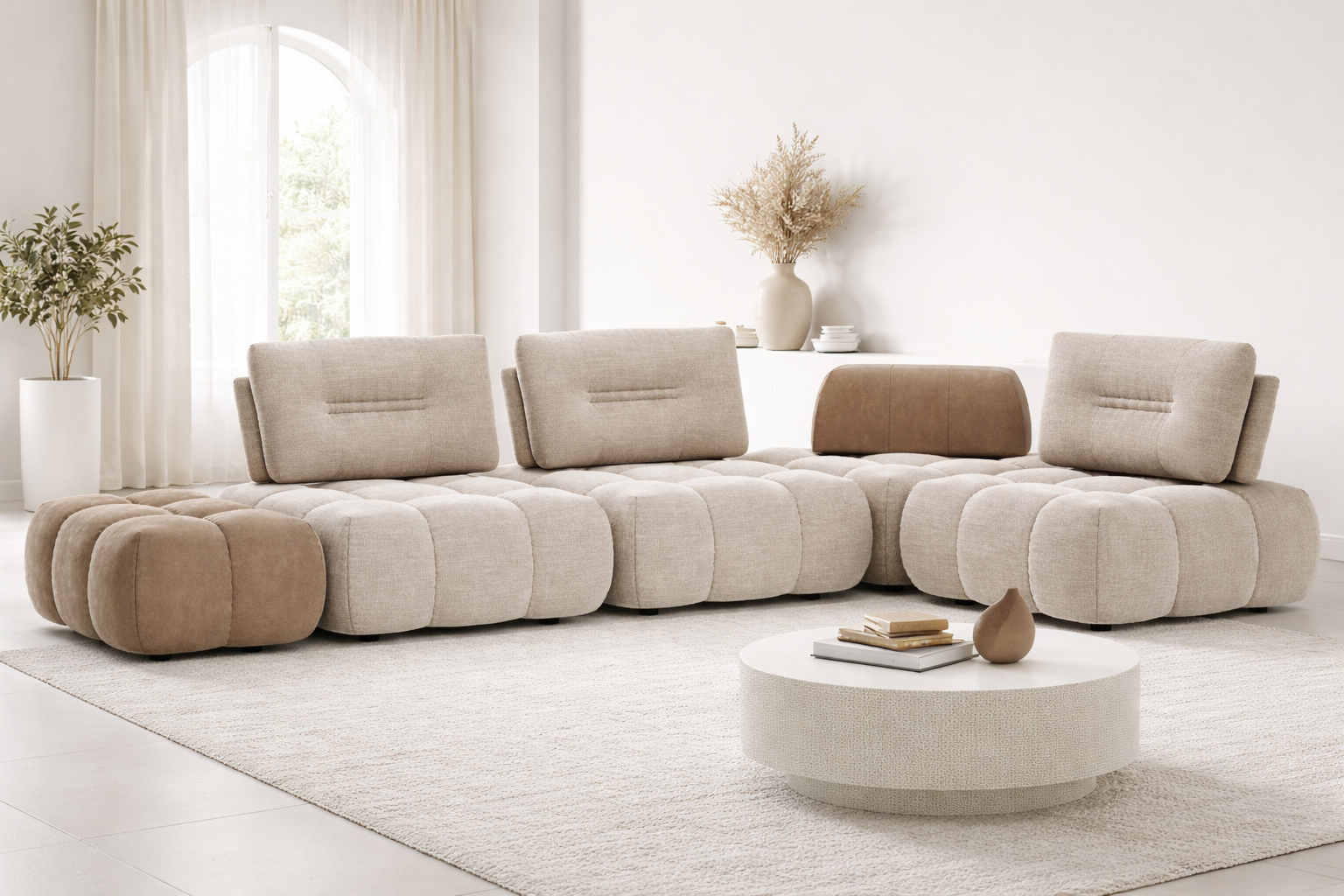 Merida L-Shaped Modular Sofa with Pouf