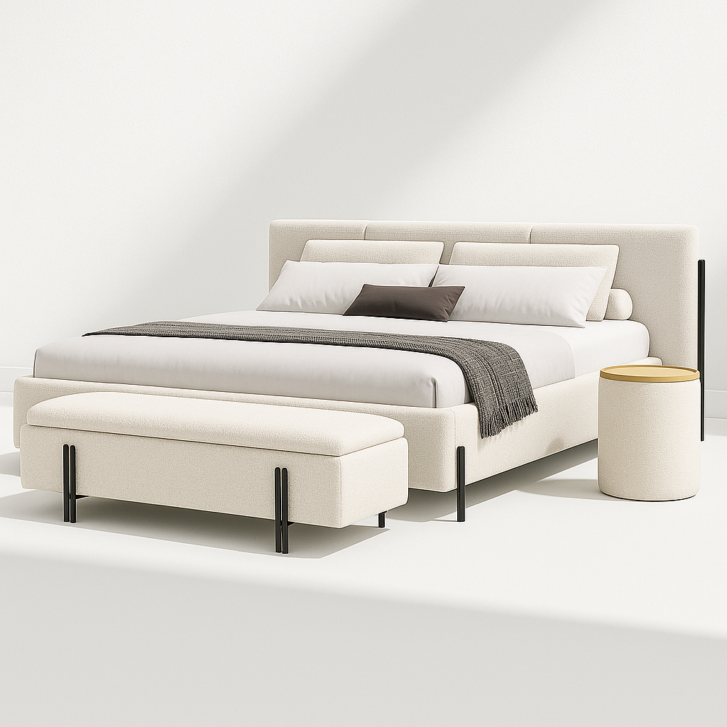 Jacqueline Queen Size Set of 3 — Bed, Bench & Side Table