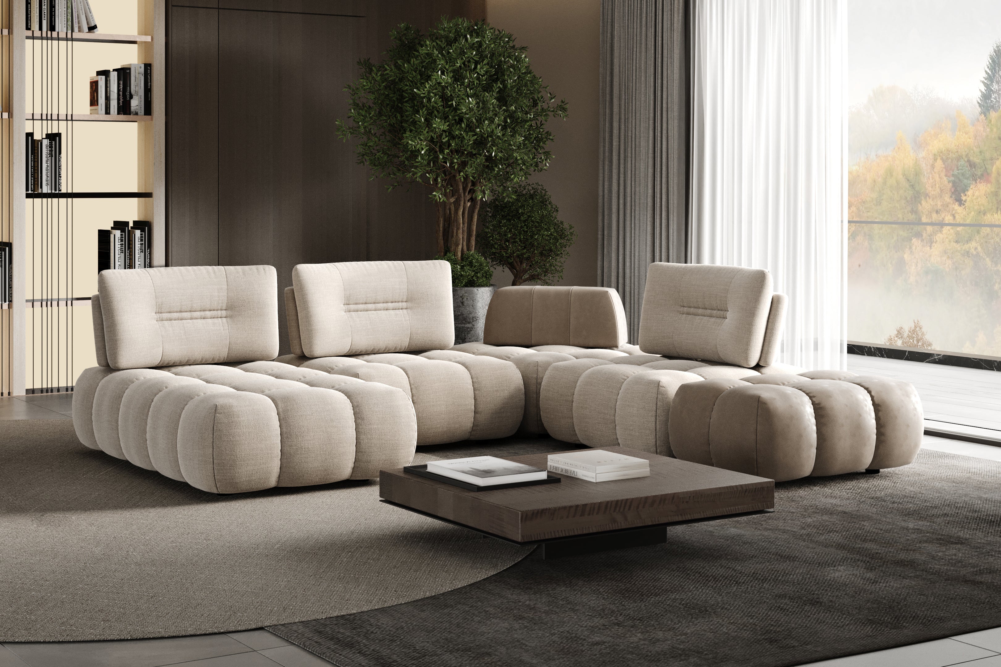 Merida U-Shaped Modular Sofa with Pouf